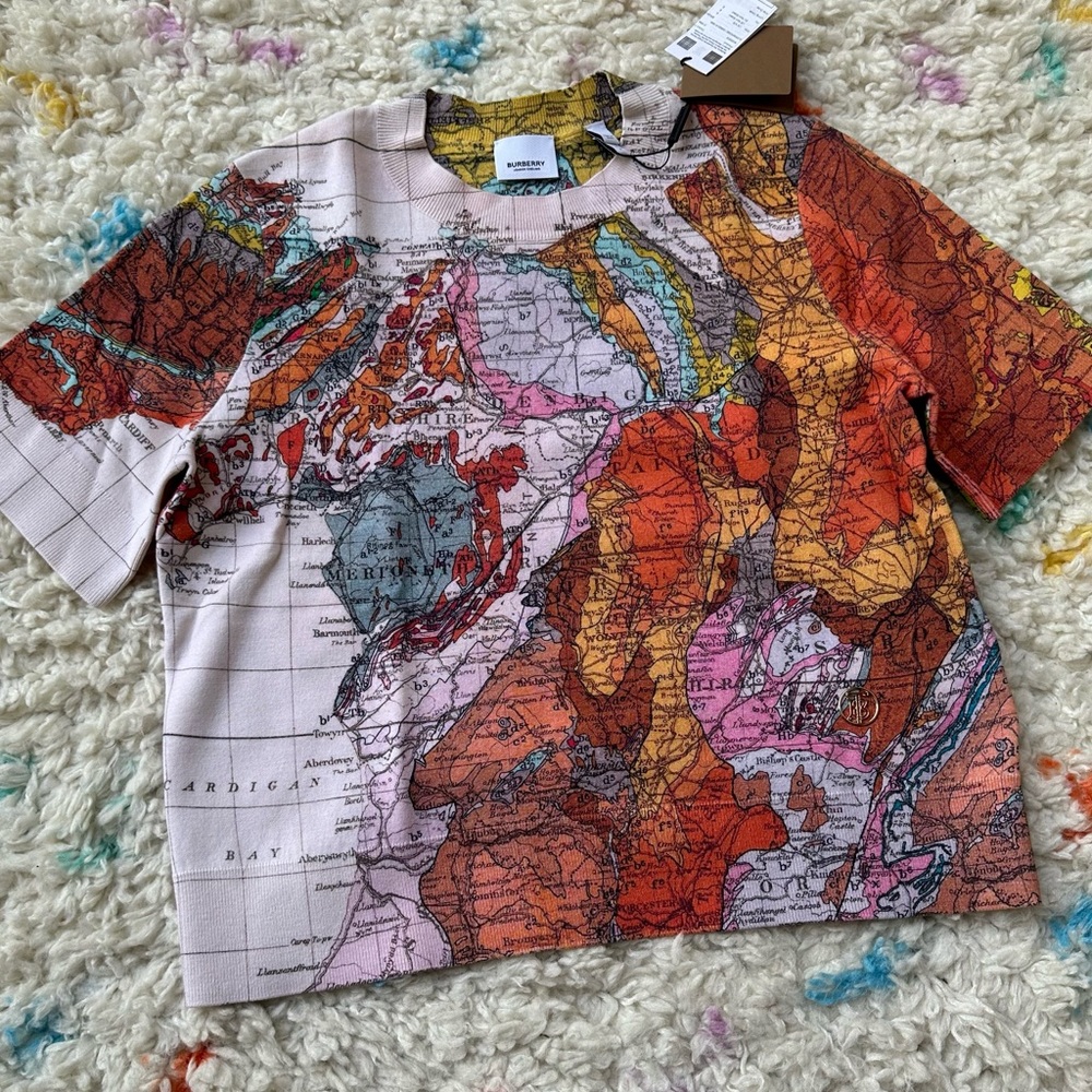 2023 Burberry Primrose Cotton Cashmere Map Print Sweater Cropped NWT - Picture 9 of 10